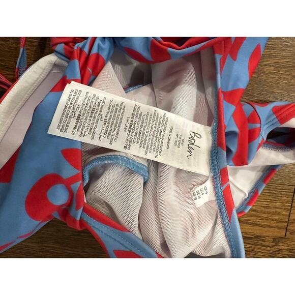 Boden Knot Bandeau One Piece Swimsuit Blue with Red Floral Size UK 10 US 6 - Picture 9 of 13